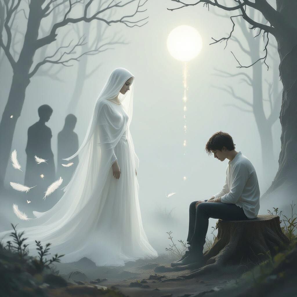 Ethereal Spirit Guardian in Foggy Forest