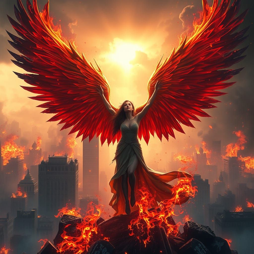 Phoenix Woman Rises from Burning Society