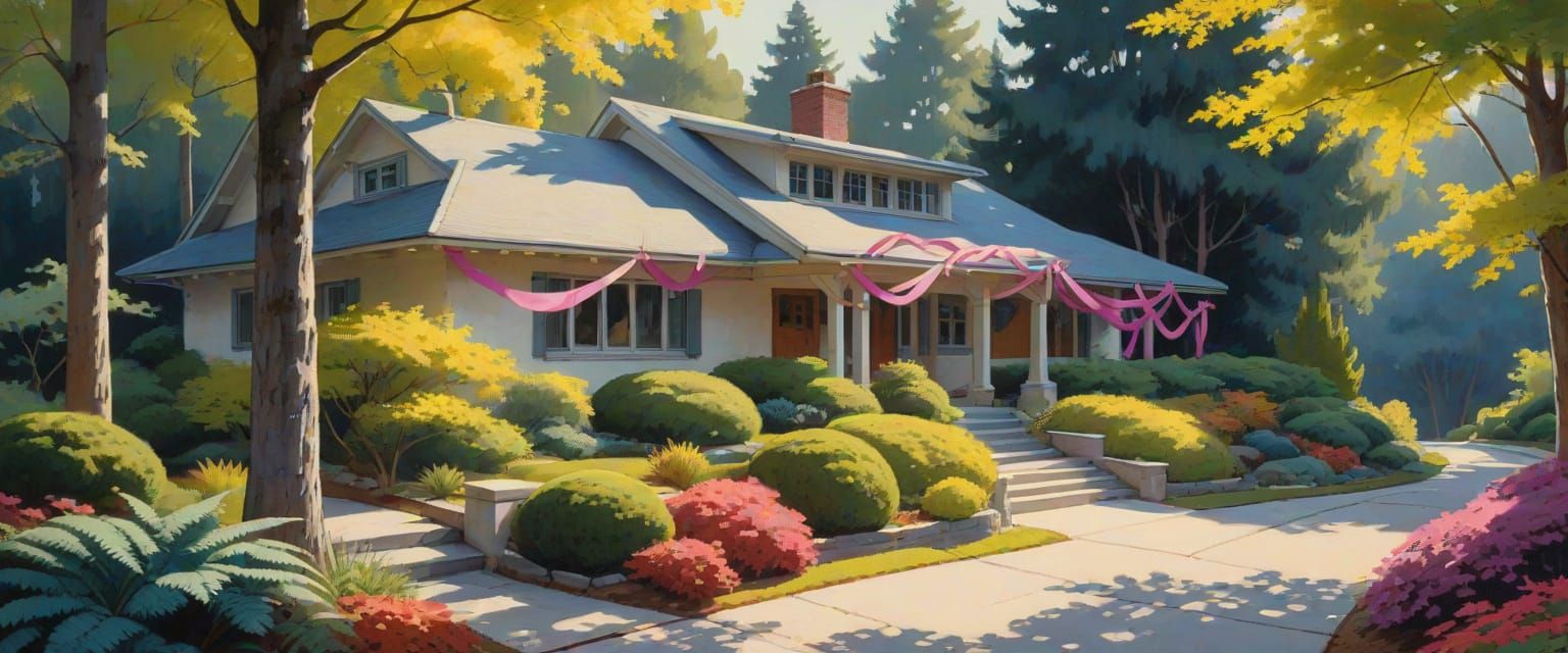 Mid-Century Modern Home in Comic Book Style