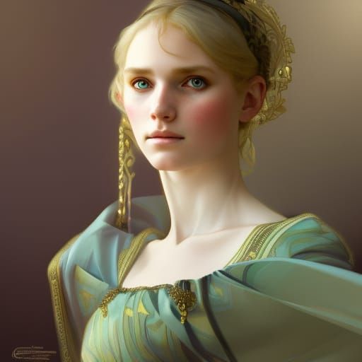 Aristocratic Girl Portrait in Art Nouveau Style
