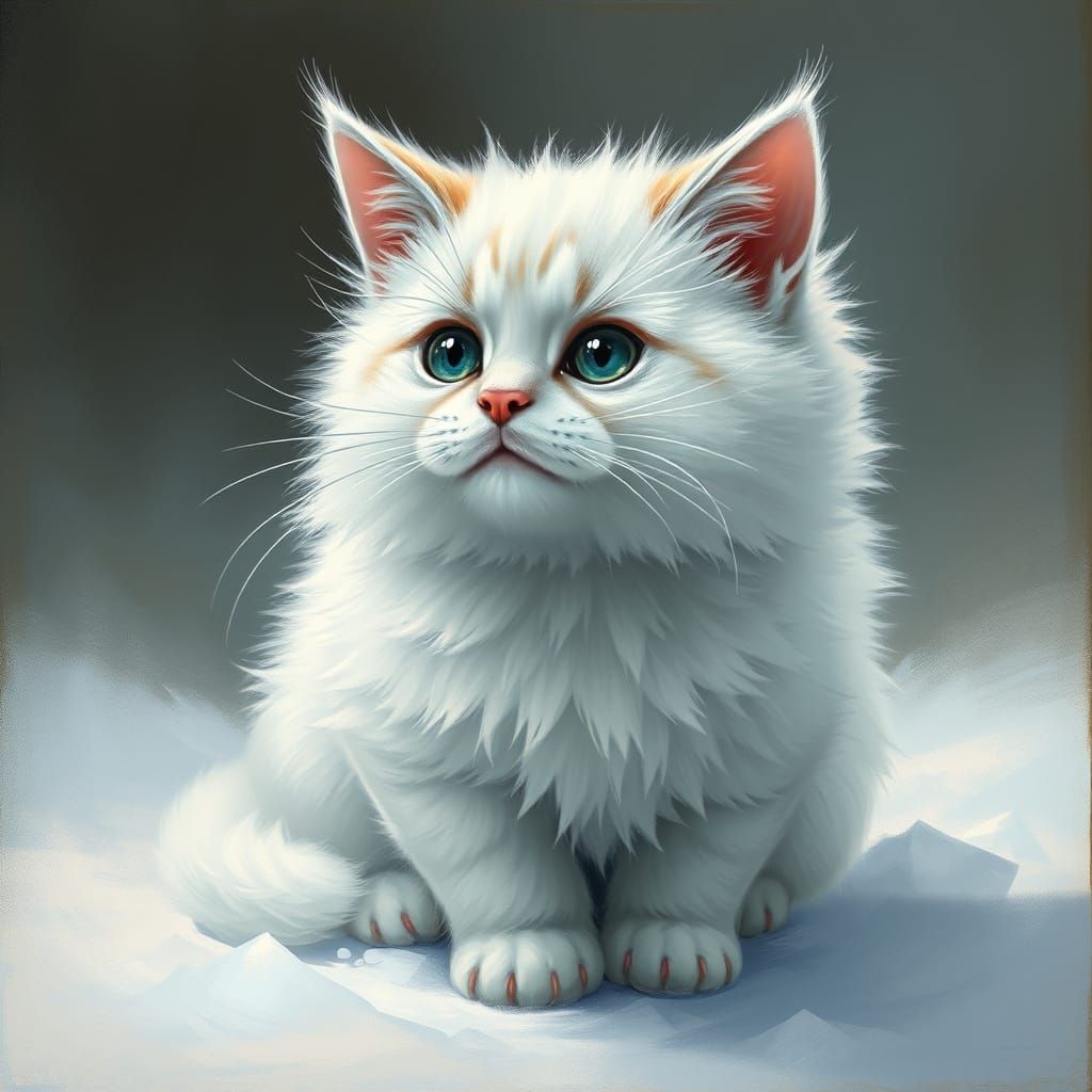 Icy Fluffy Cat: Detailed Matte Painting