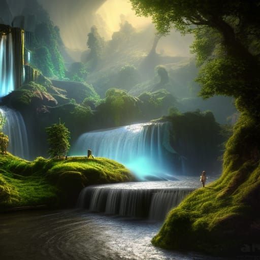 Earth as Waterfall to Puddle Universe, Art Nouveau