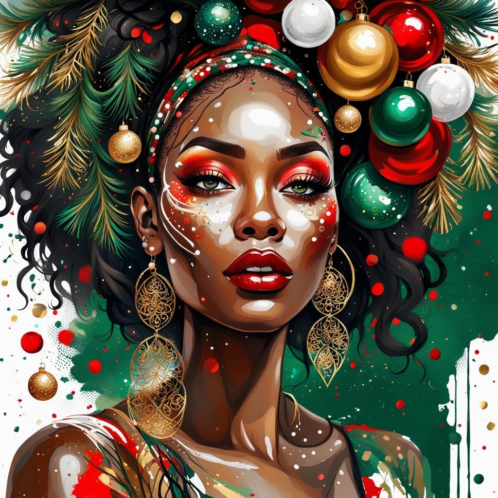 Bohemian Christmas Girl in Graffiti Art Style