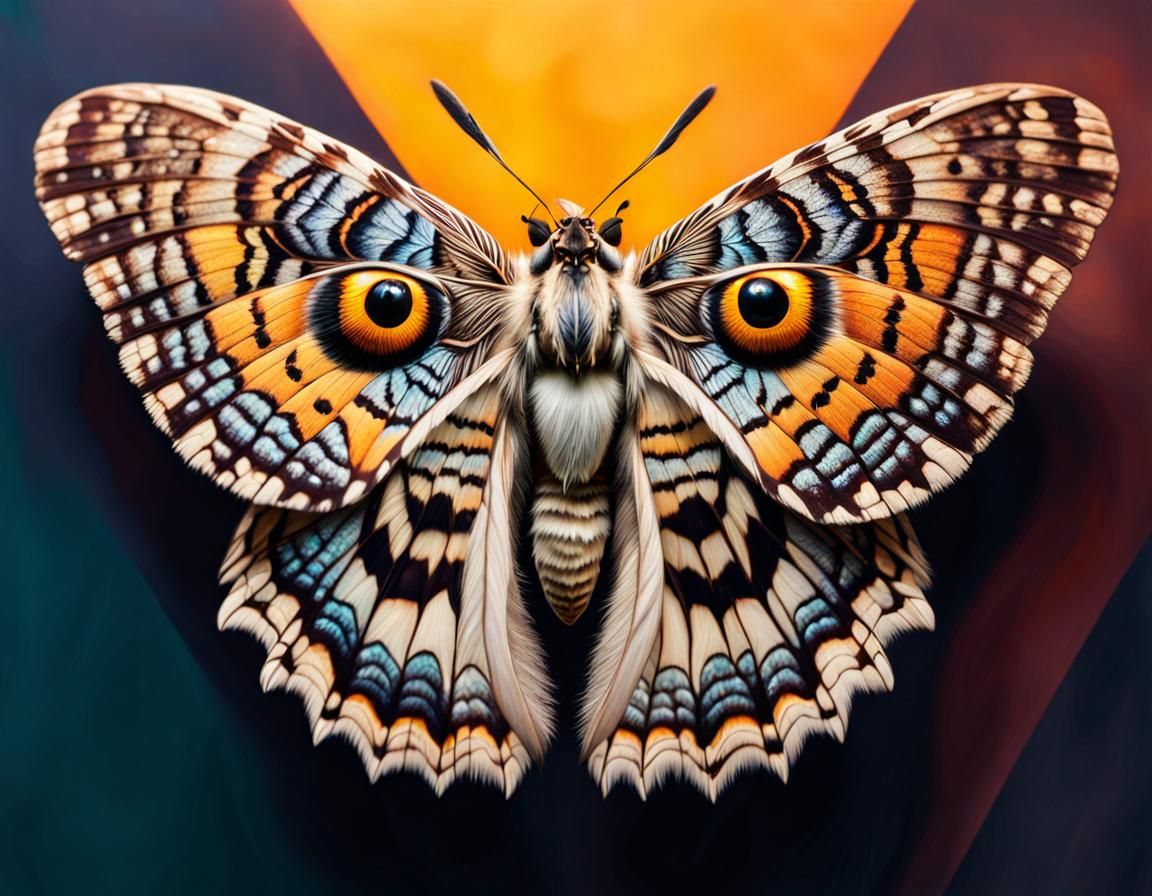 Hyperrealistic Moth with Owl Eyes Splash Art