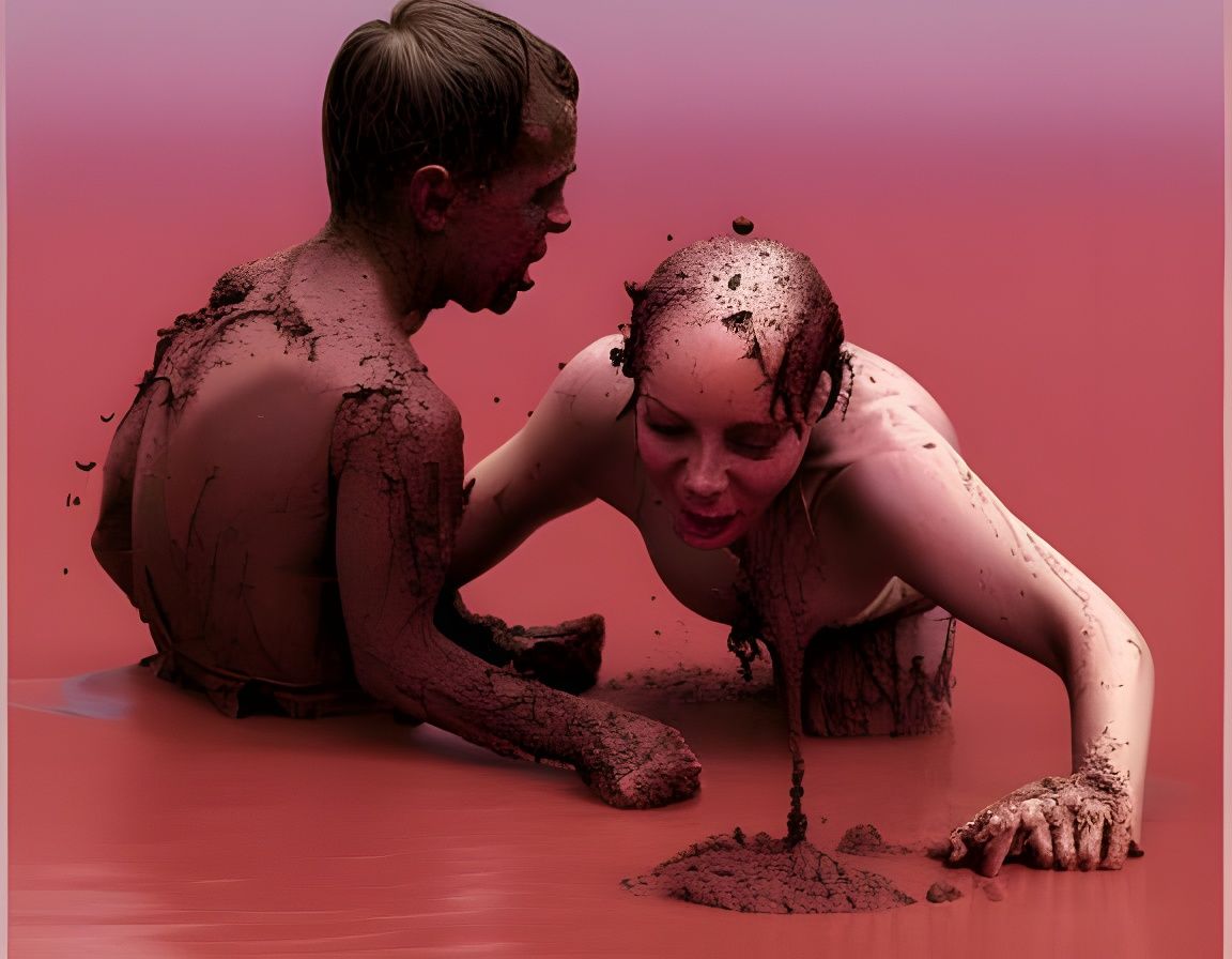 Hyperrealistic Mud Wrestling in Pink Mud
