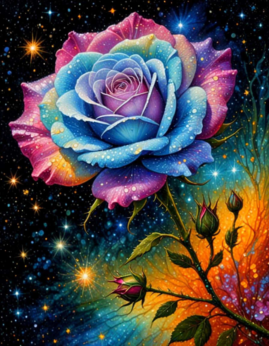 Ethereal Rose: A Cosmic Oil Painting
