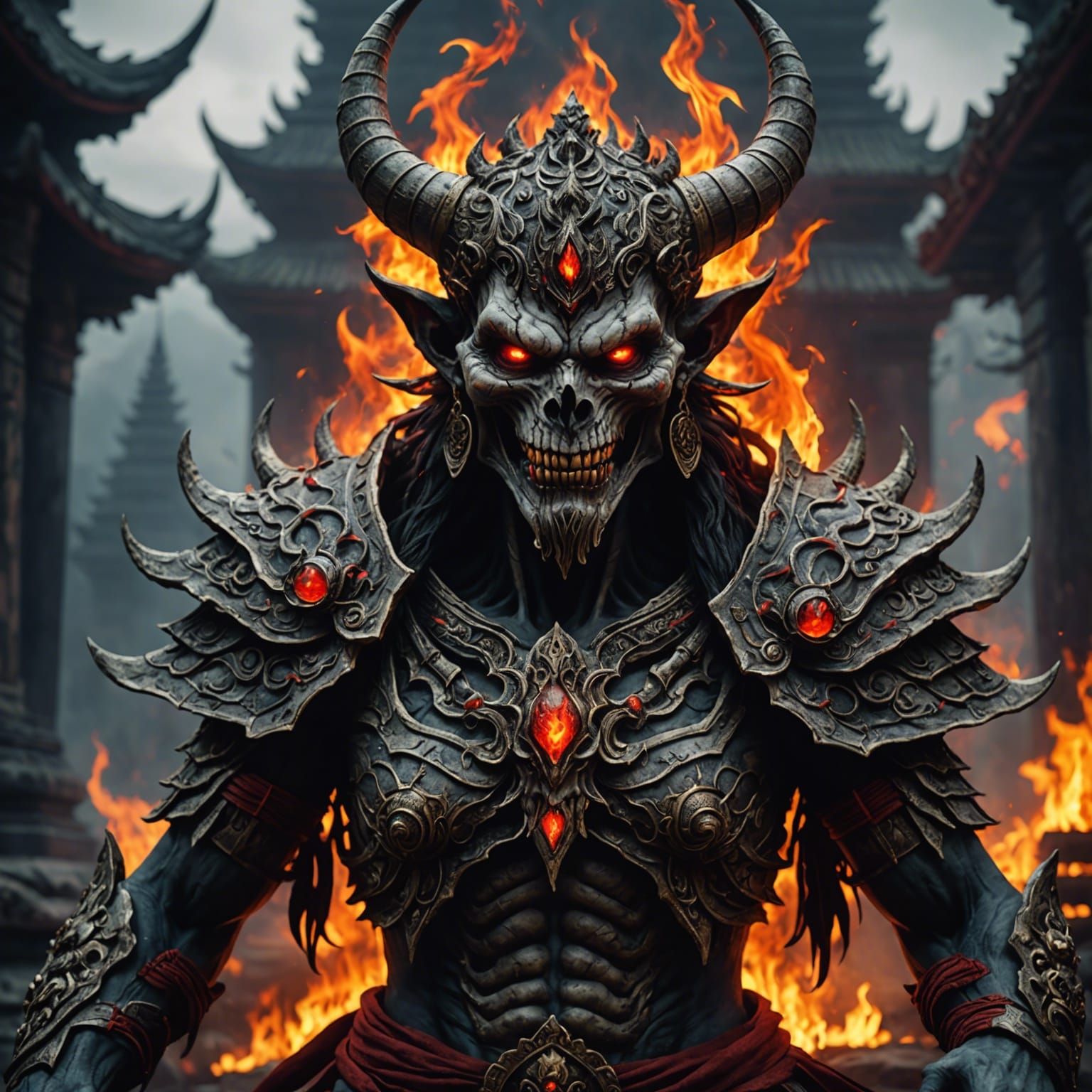 Hyperrealistic Buddhism Demon Mara: Dark Fantasy Art