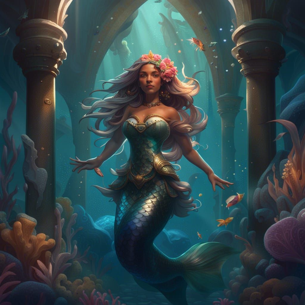 Mermaid Princess Concept Art in Art Nouveau Style