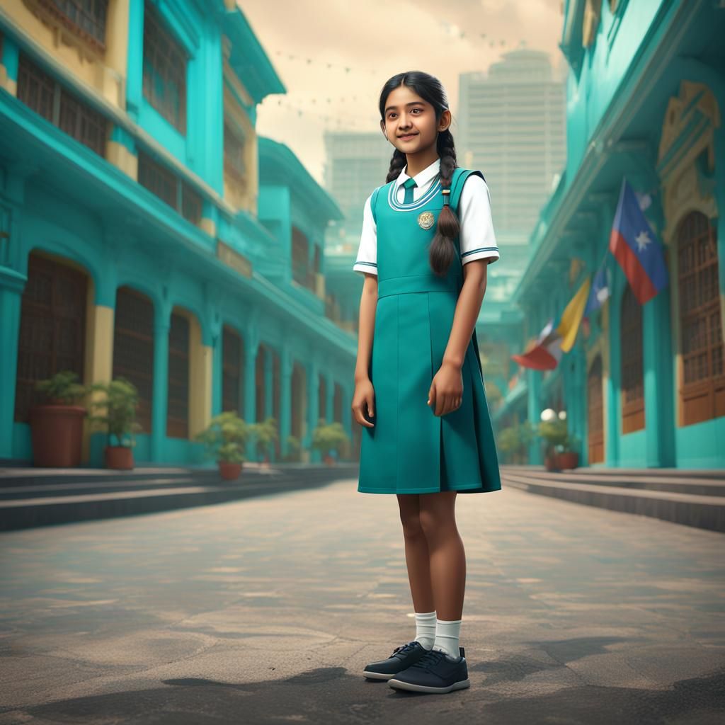 Indian Girl in Malaysian Uniform, Digital Art