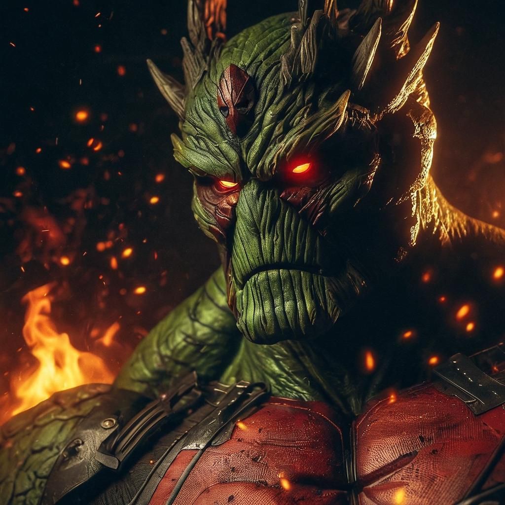 Mythic Legions Portrait: Bear-Deadpool Hulk in Darkness