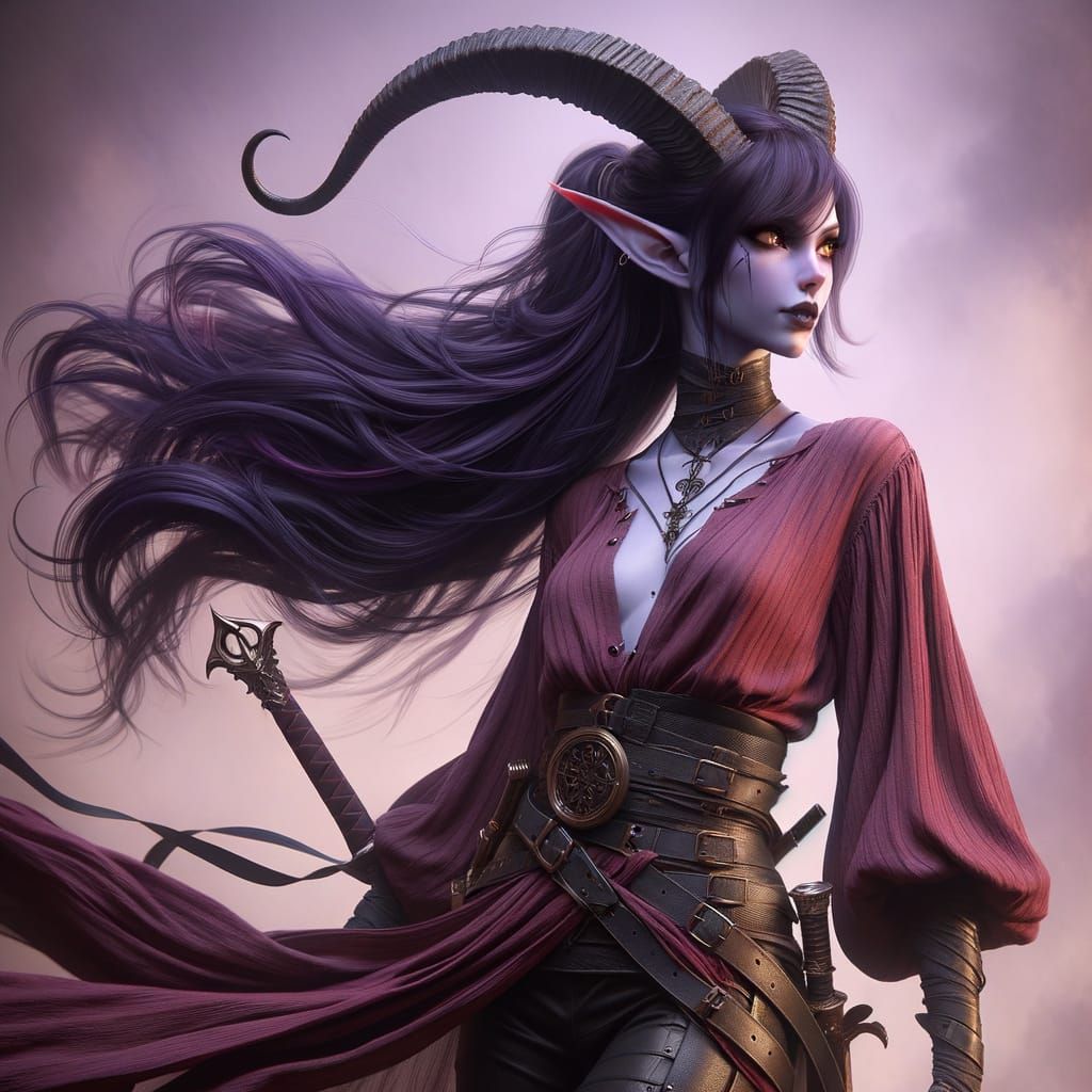 Surreal Tiefling Goddess in Vibrant Colors