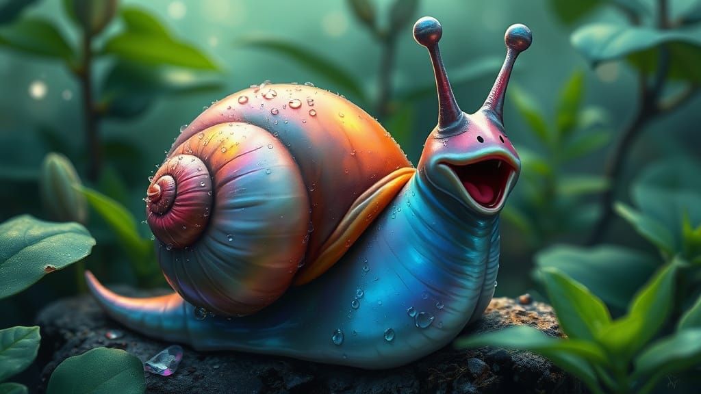 Whimsical Slime Snail Sings in Enchanted Forest