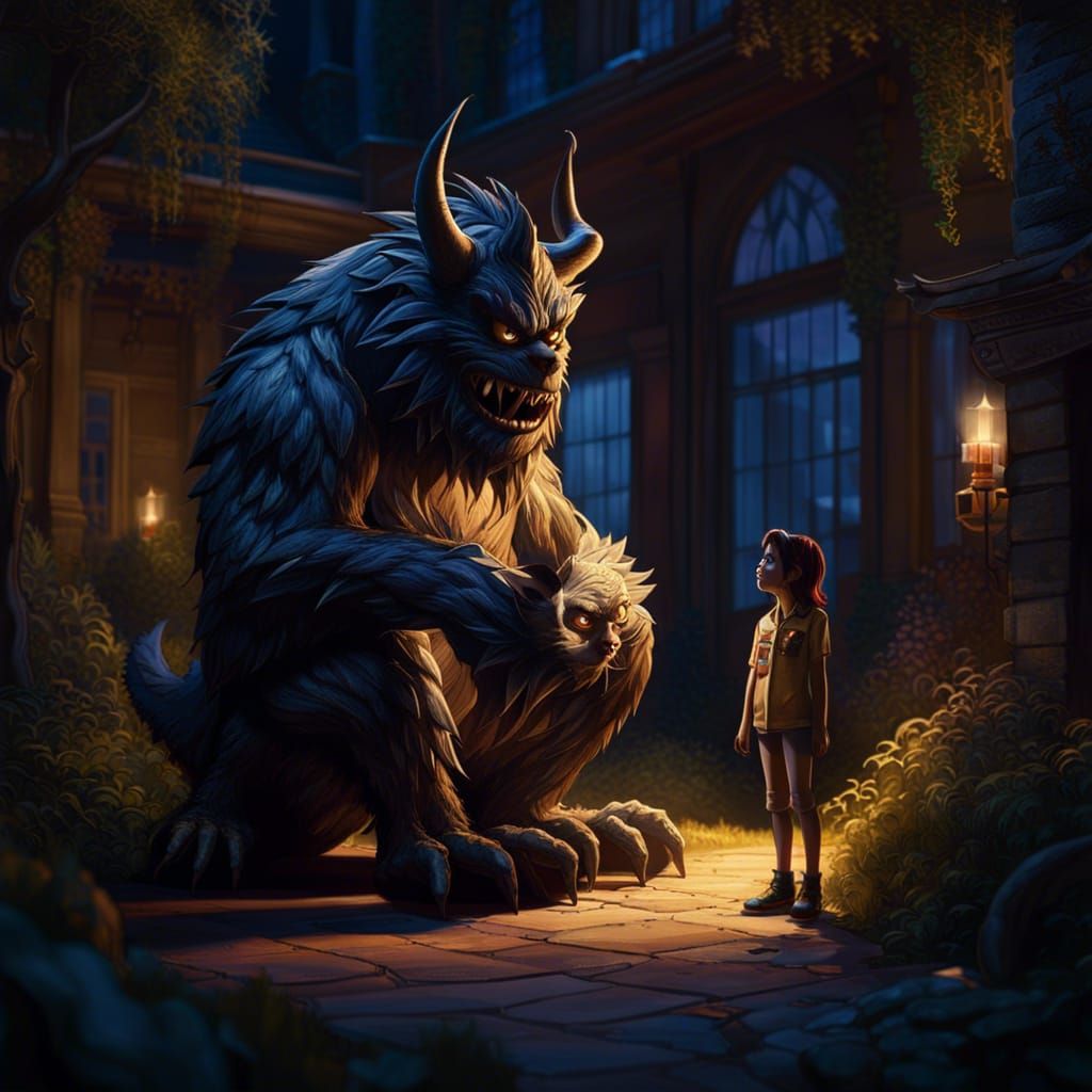 Disney Style Monster Befriends Girl in Shadows