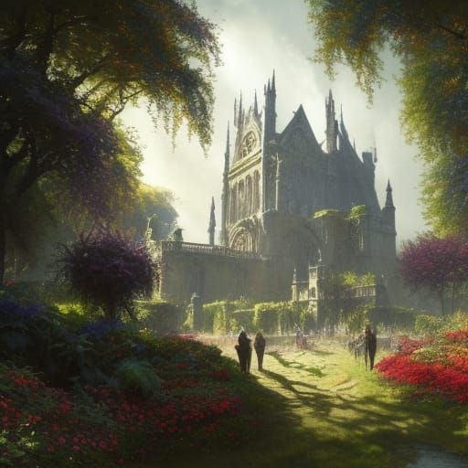High Gothic Victorian Garden in Sunlight