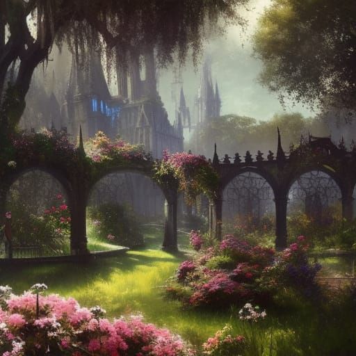 High Gothic Victorian Garden in Dark Fantasy Style