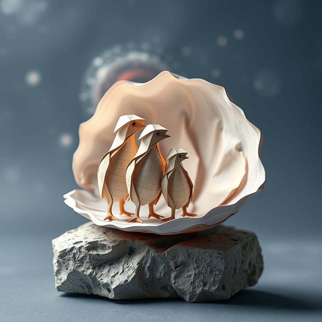 Origami Oyster Family in a Cosmic Galaxy Shell