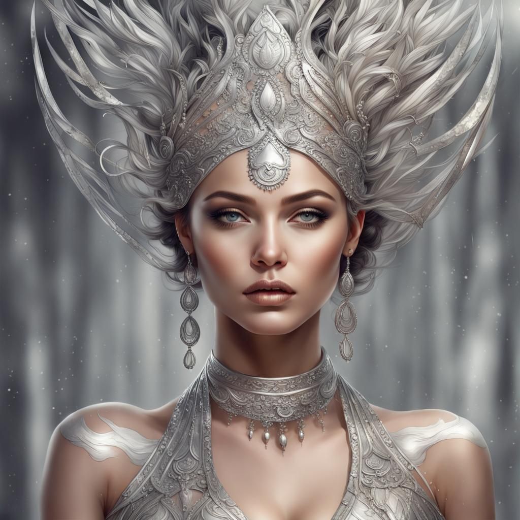 Elegant Silver Goddess Digital Painting