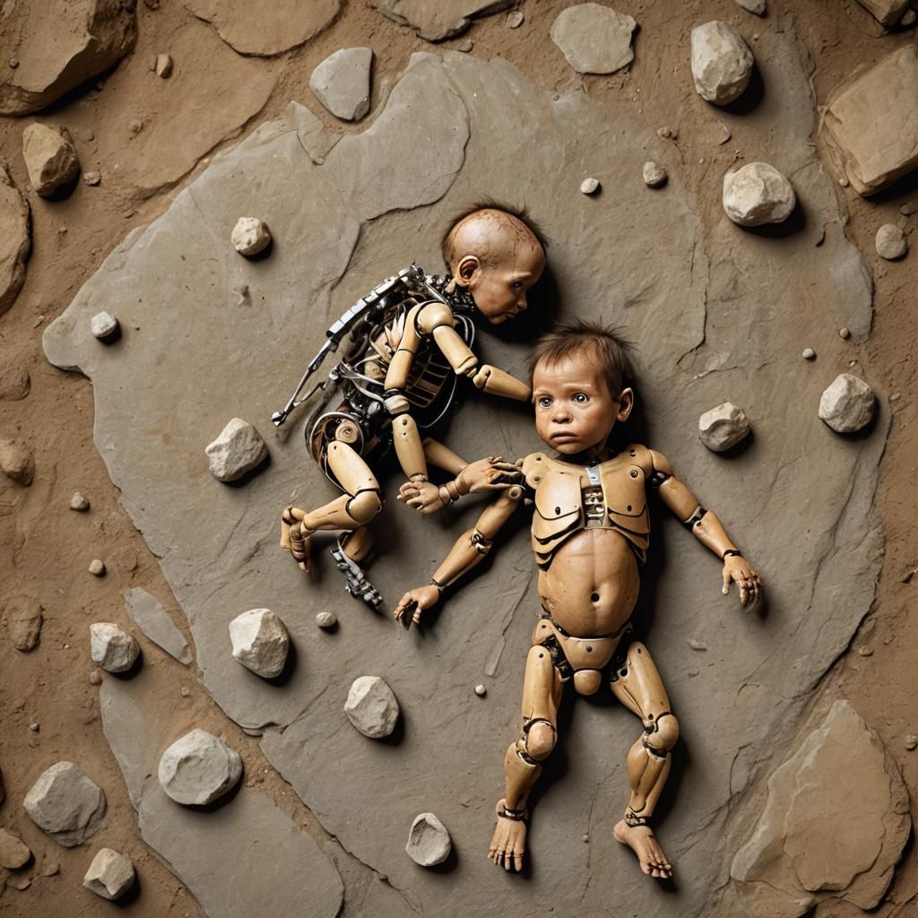 Robot Baby and Neanderthal Child Image