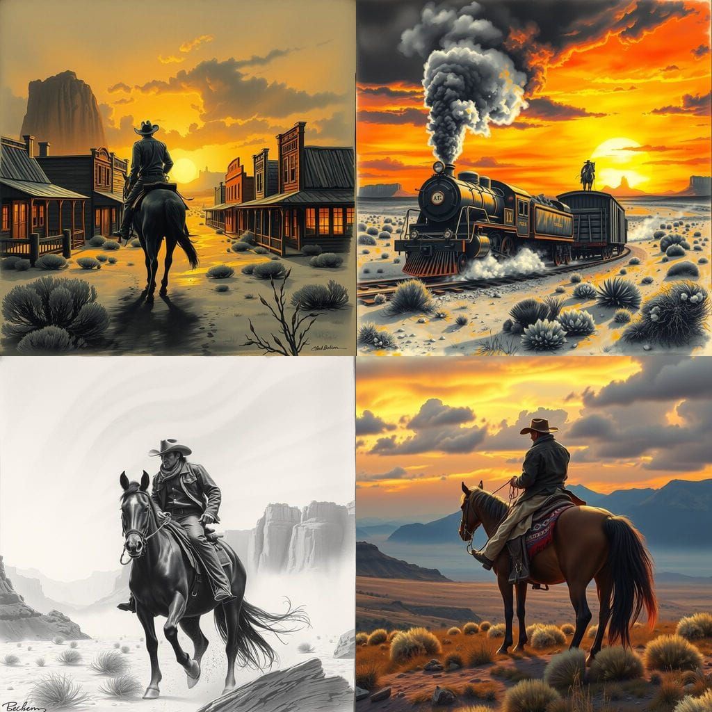 Western Express in Hyperdetailed Charcoal Style