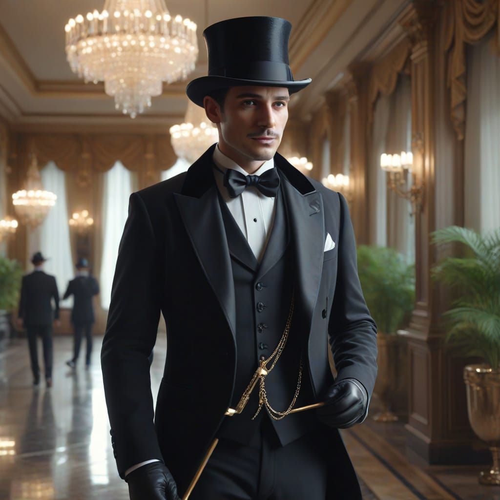Crystal Gentleman in Tuxedo with Golden Cane