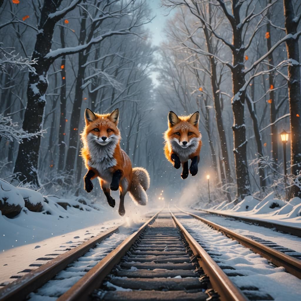 Magical Fox Running Through Winter Forest