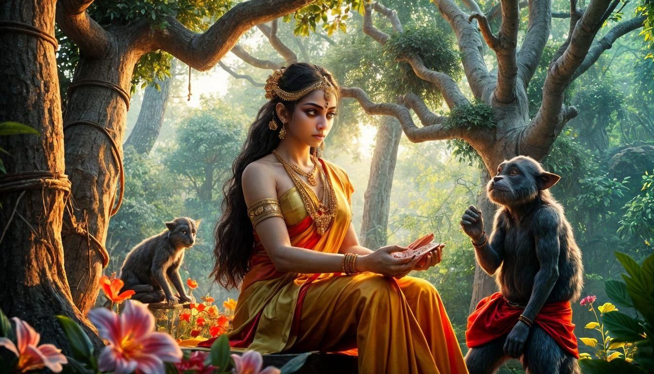 Sita in Captivity: A Ramayana Scene in 3D Anime Art