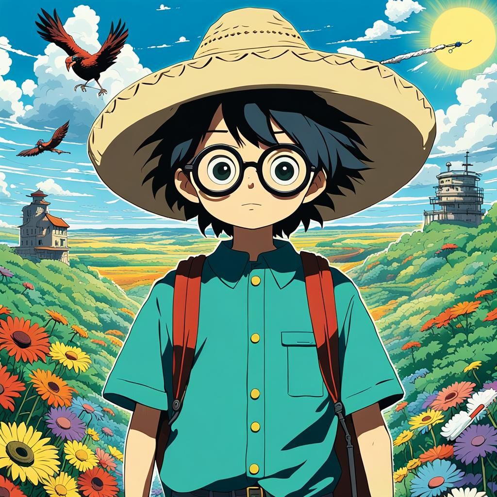 Cartoon Rooster Smokes Cigar in Anime Style