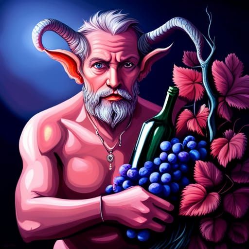 Pink Grape Satyr with Wine: Hyperrealistic Digital Art