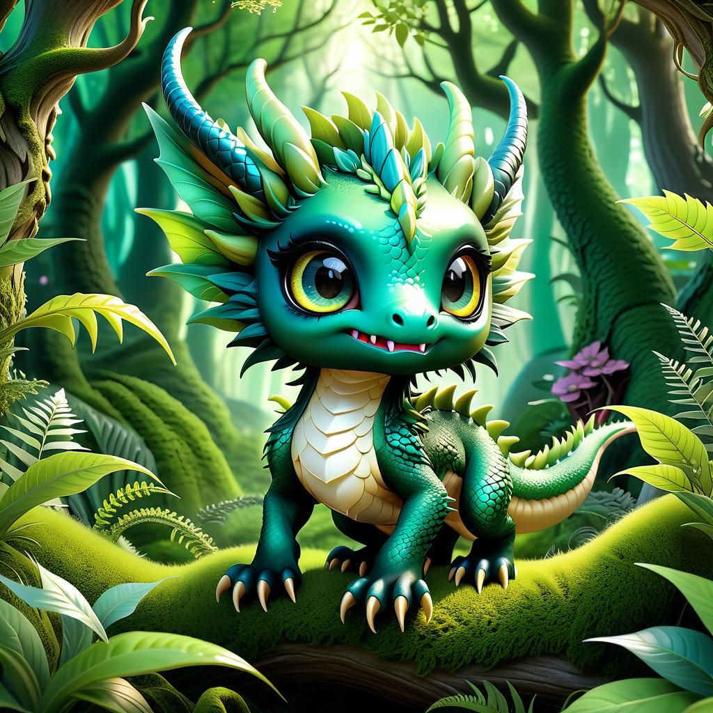 Kawaii Chibi Forest Monster with Dragon Limbs