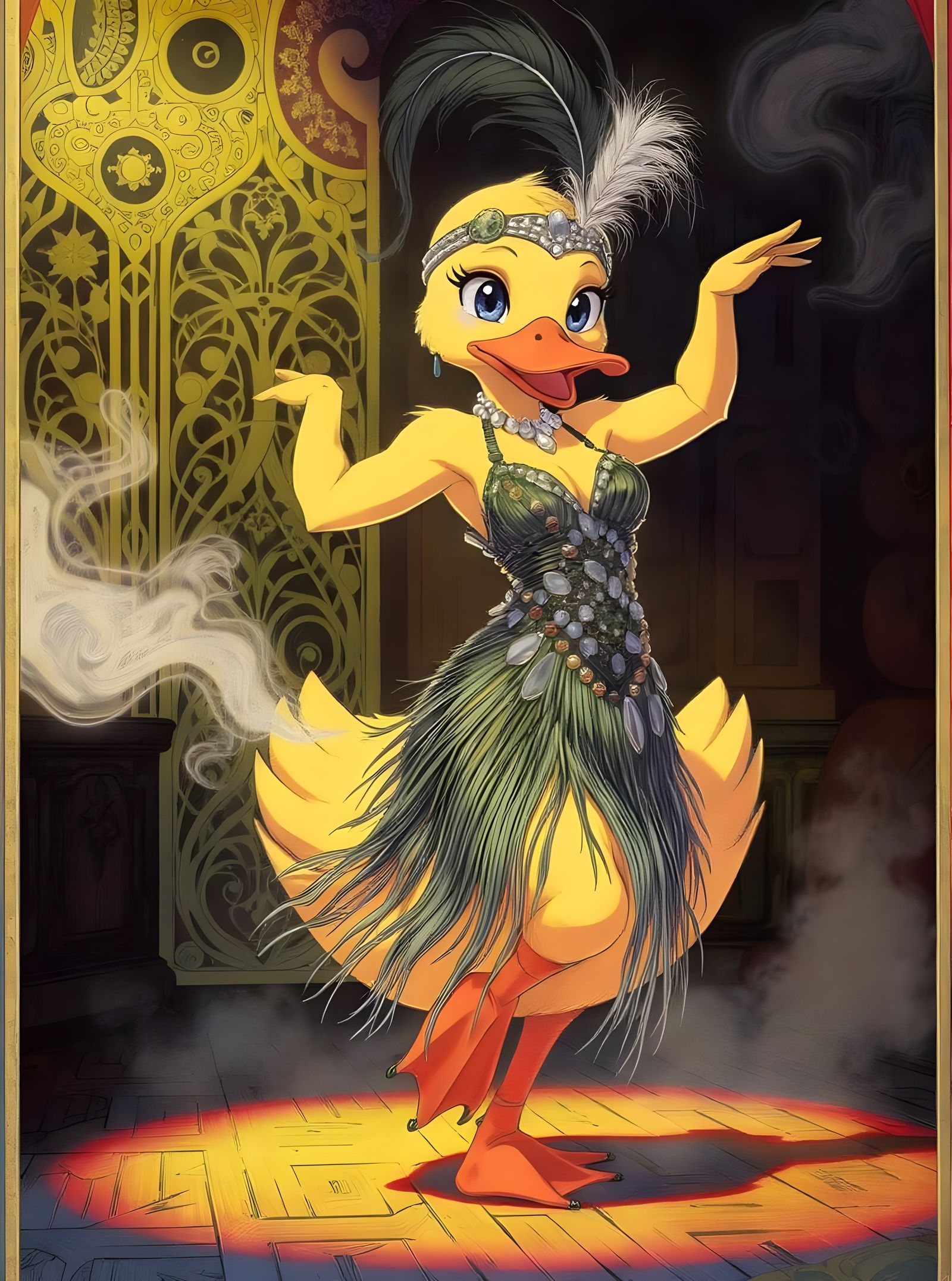 Art Nouveau Anime Duckling Flapper in Jazz Club