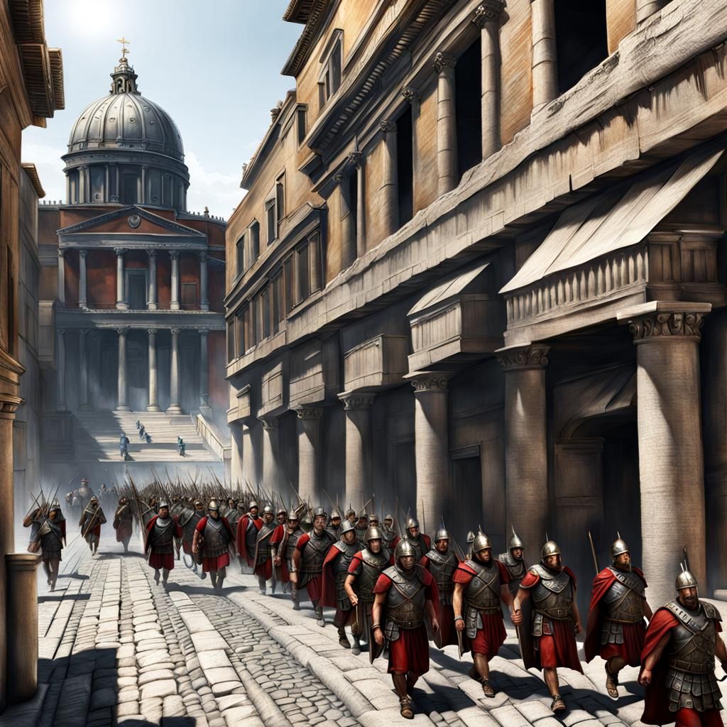Roman Legion Marches Through City Streets