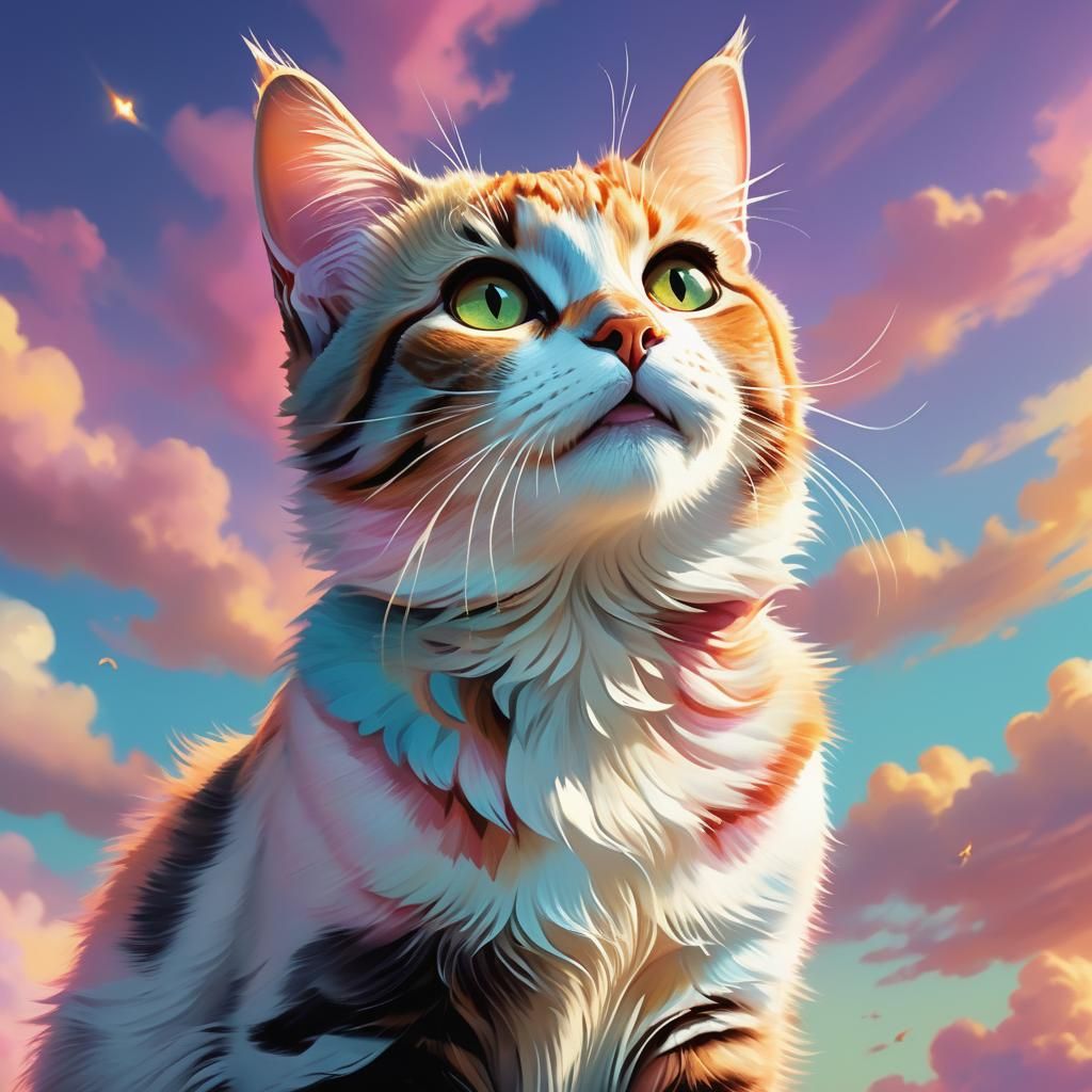 Aphrodite and Flying Cat in Dreamy Palette