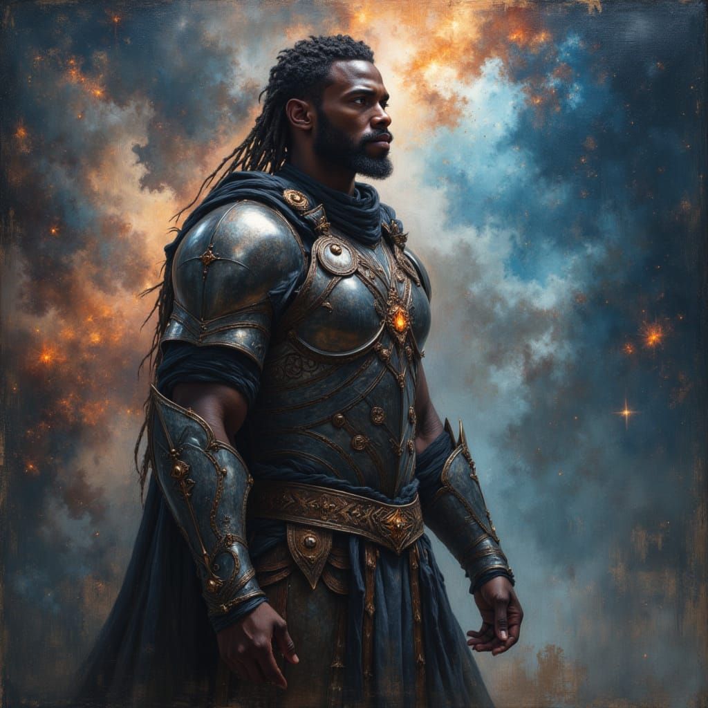 Regal African King in Celestial Armor