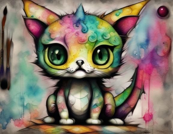 Adorable Watercolor Baby Dragon on Scrapbook Paper