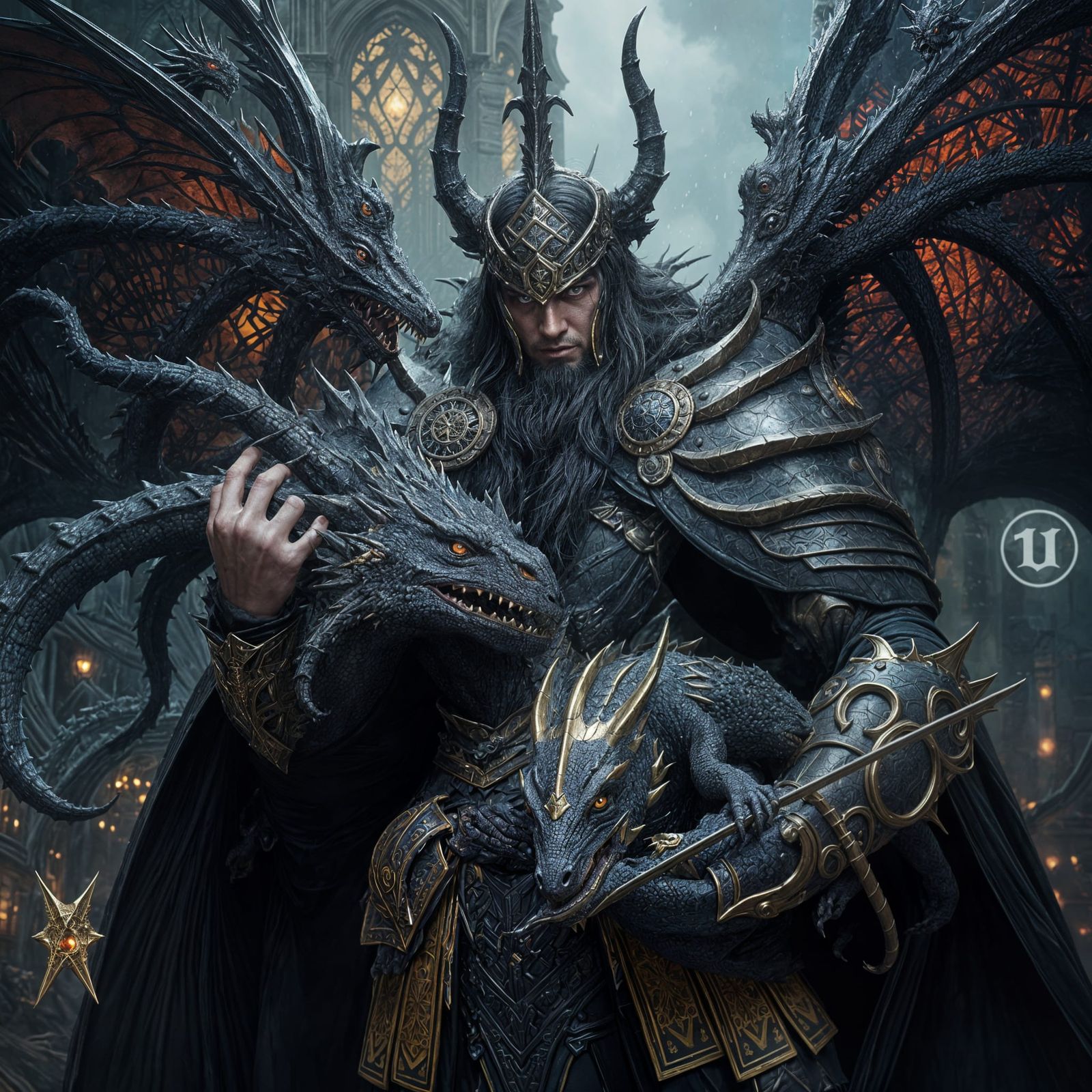 Dark Fantasy King with Dragon and Nemesis