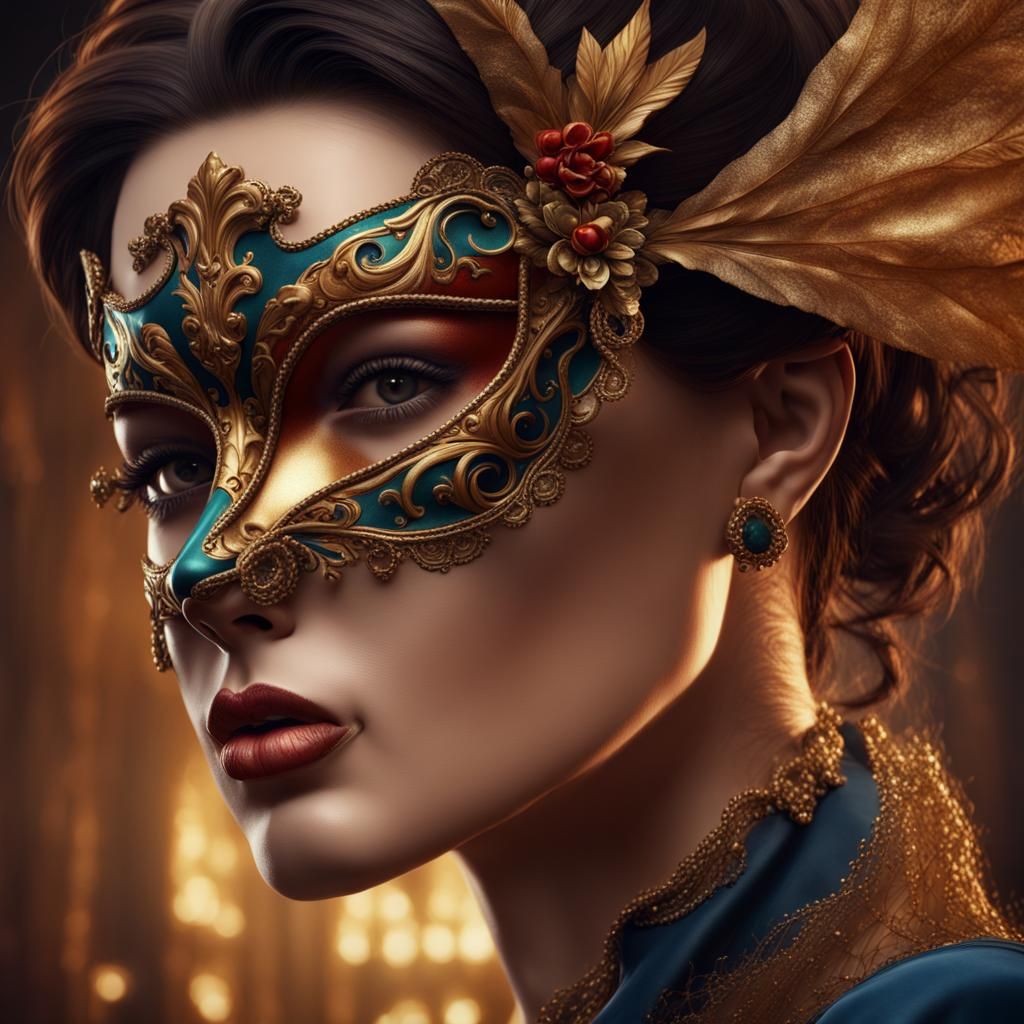 Italian Woman with Masquerade Mask: Fantasy Art