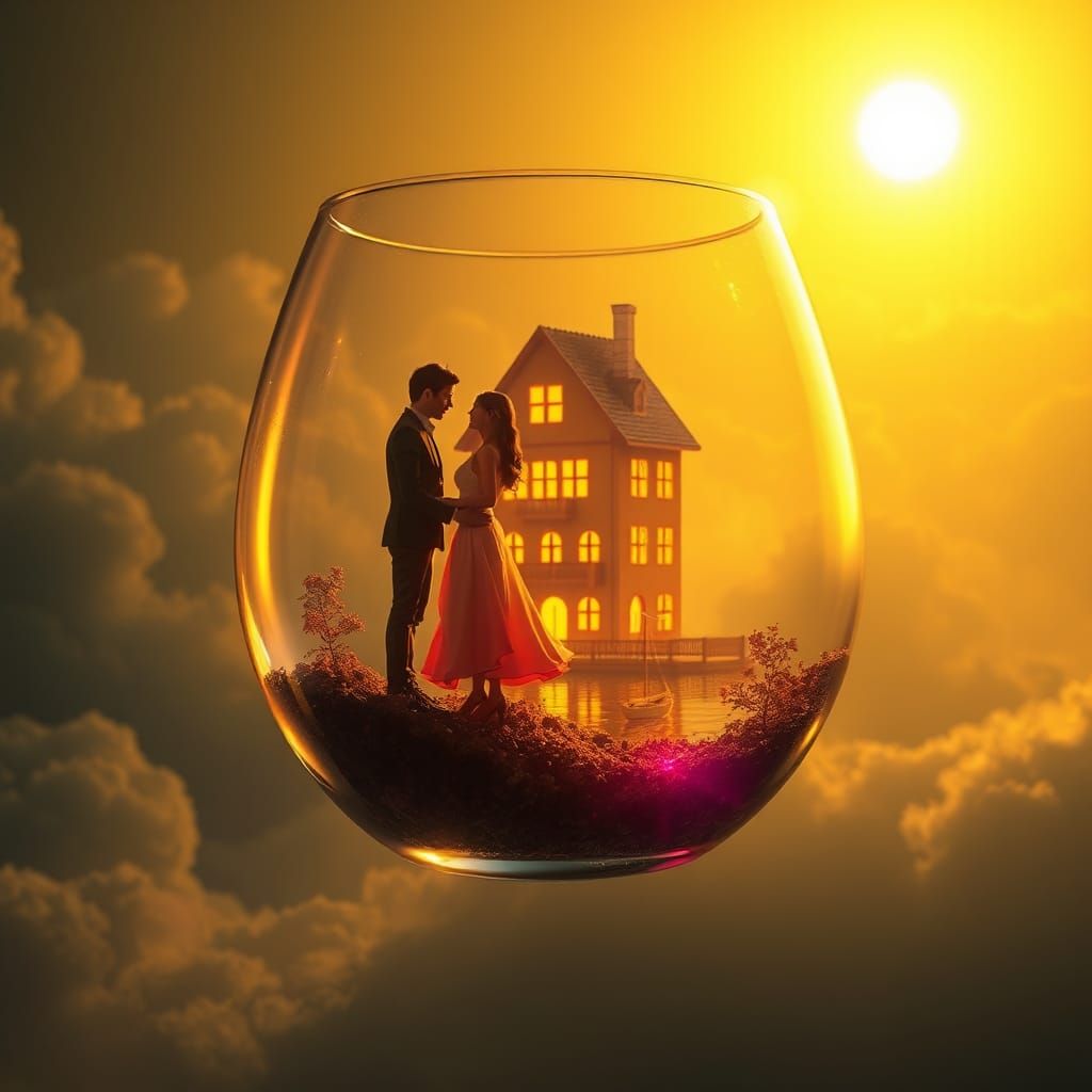Miniature World in Glass: Romantic Scene