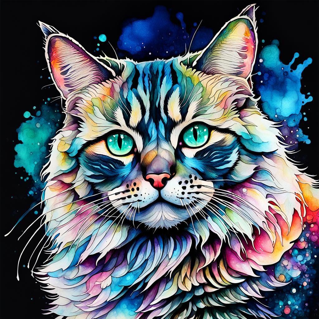 Anthropomorphic Cat in Alcohol Ink Style