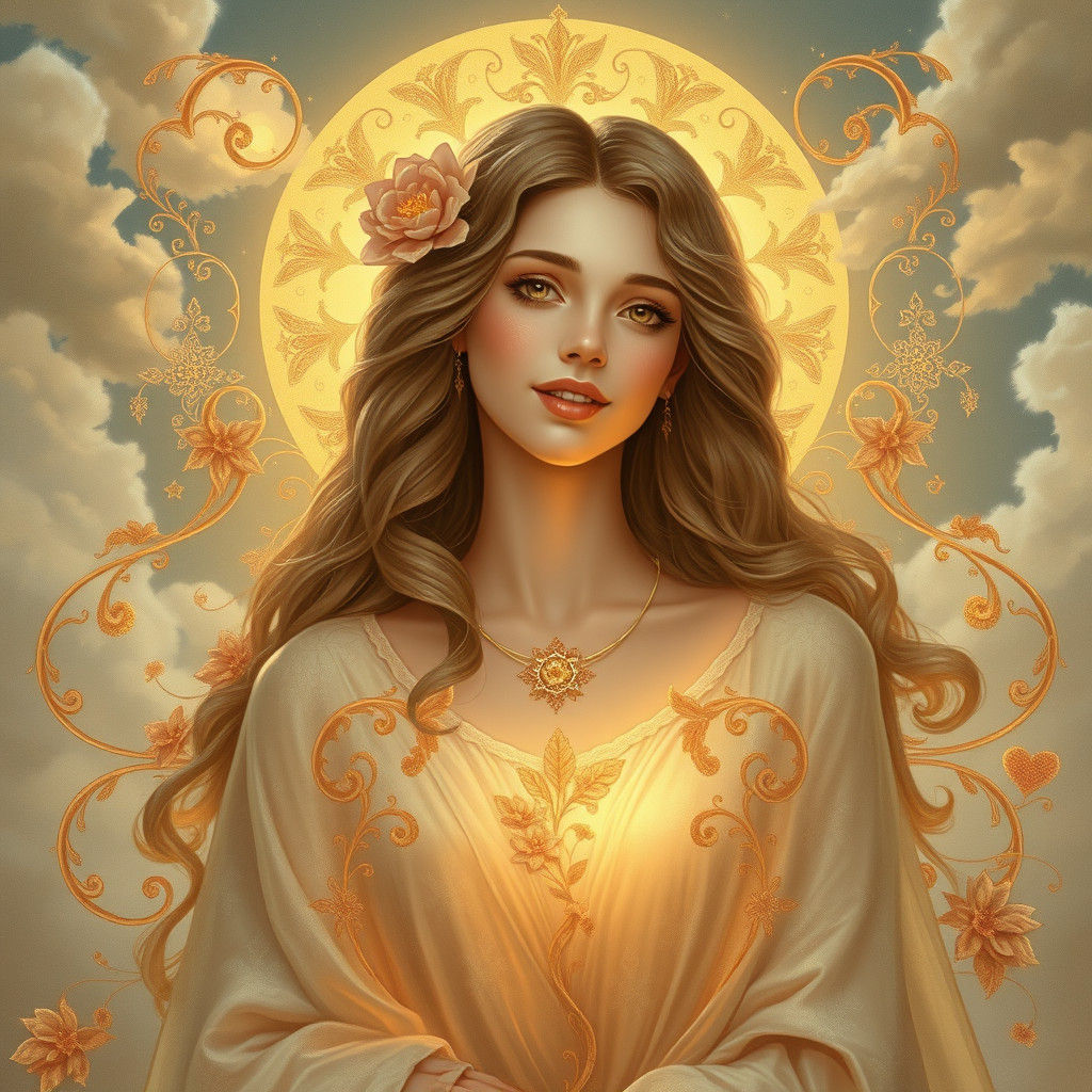 Ethereal Woman Radiating Golden Light