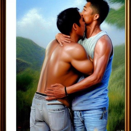 Intimate Portrait of Two Men Kissing