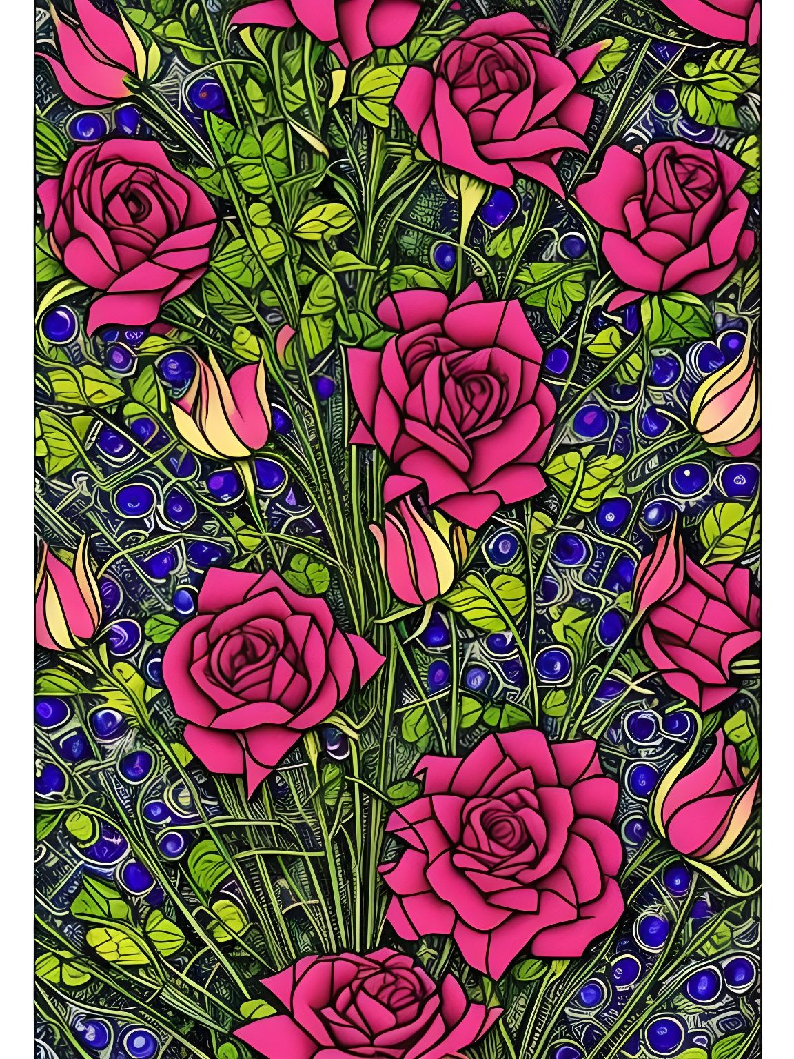 Geometric Roses Still Life in Art Nouveau Style