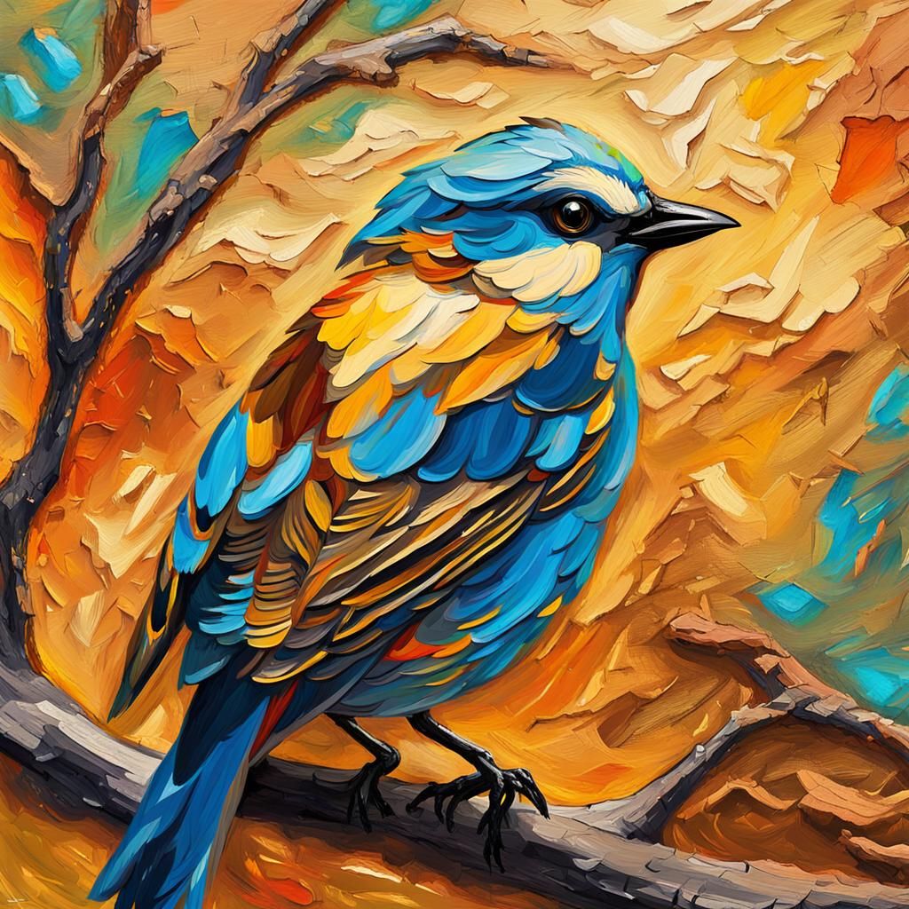 Vibrant Bird in Expressionist Impasto Style