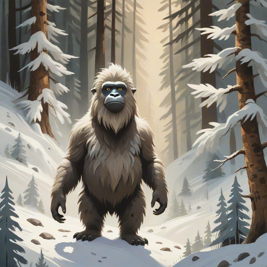 Yeti Portrait in Gouache with Textured Fur