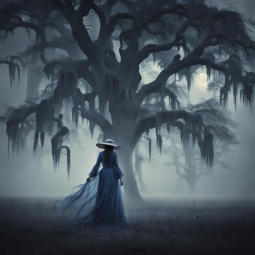 Headless Ghost Woman's Midnight Stroll in Misty Swampland