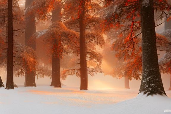 Autumn Forest Transitioning to Winter: Digital Painting