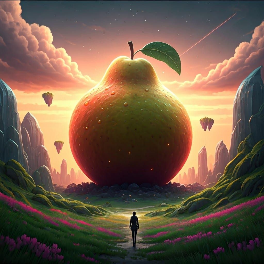 Giant Pear in Surreal Alien Landscape