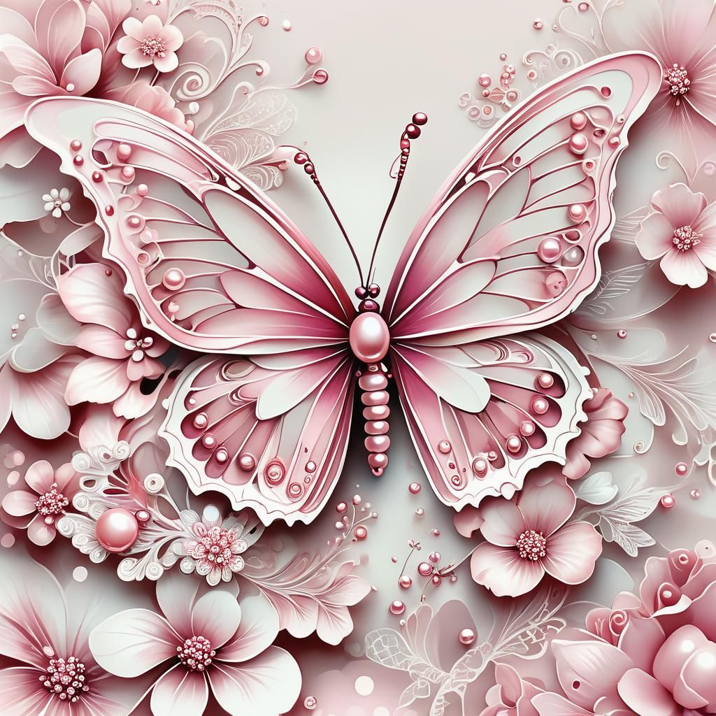 Pink Pearl Butterfly: Monochromatic Watercolor Zentangle Art