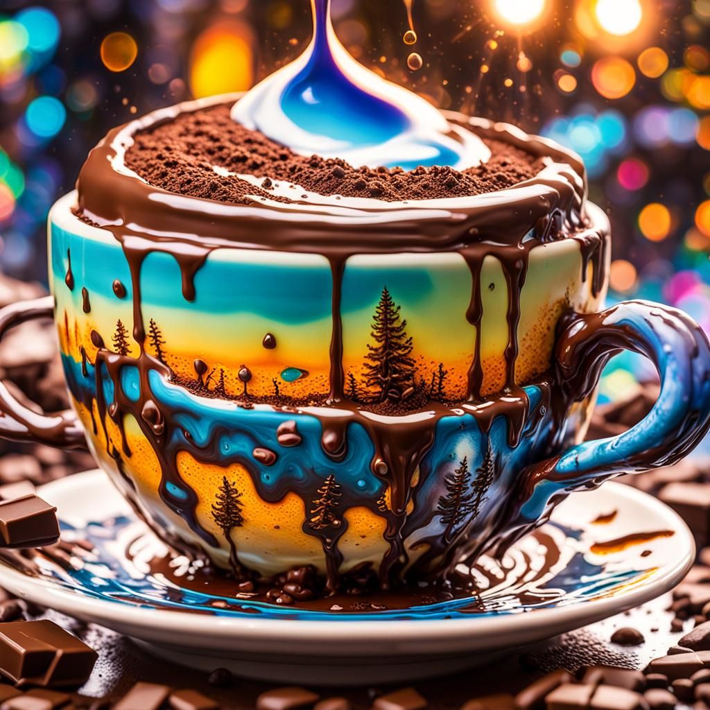 Psychedelic Chocolate Island Oasis in Coffee Cup