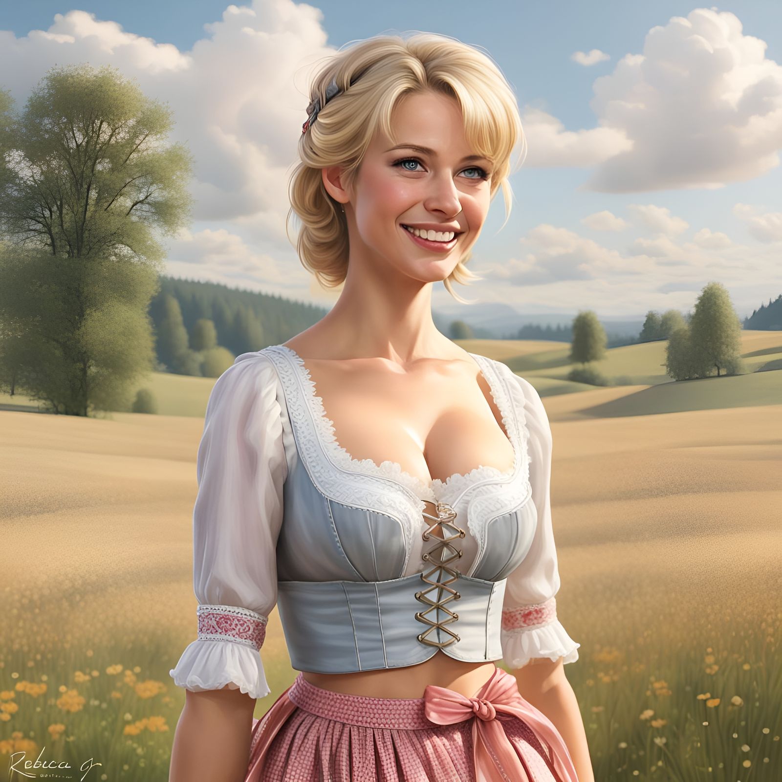 Beautiful Blond Woman in Dirndl Dress, Concept Art
