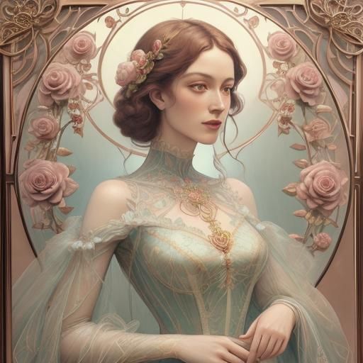 Surreal Rose Glass Figure in Art Nouveau Style